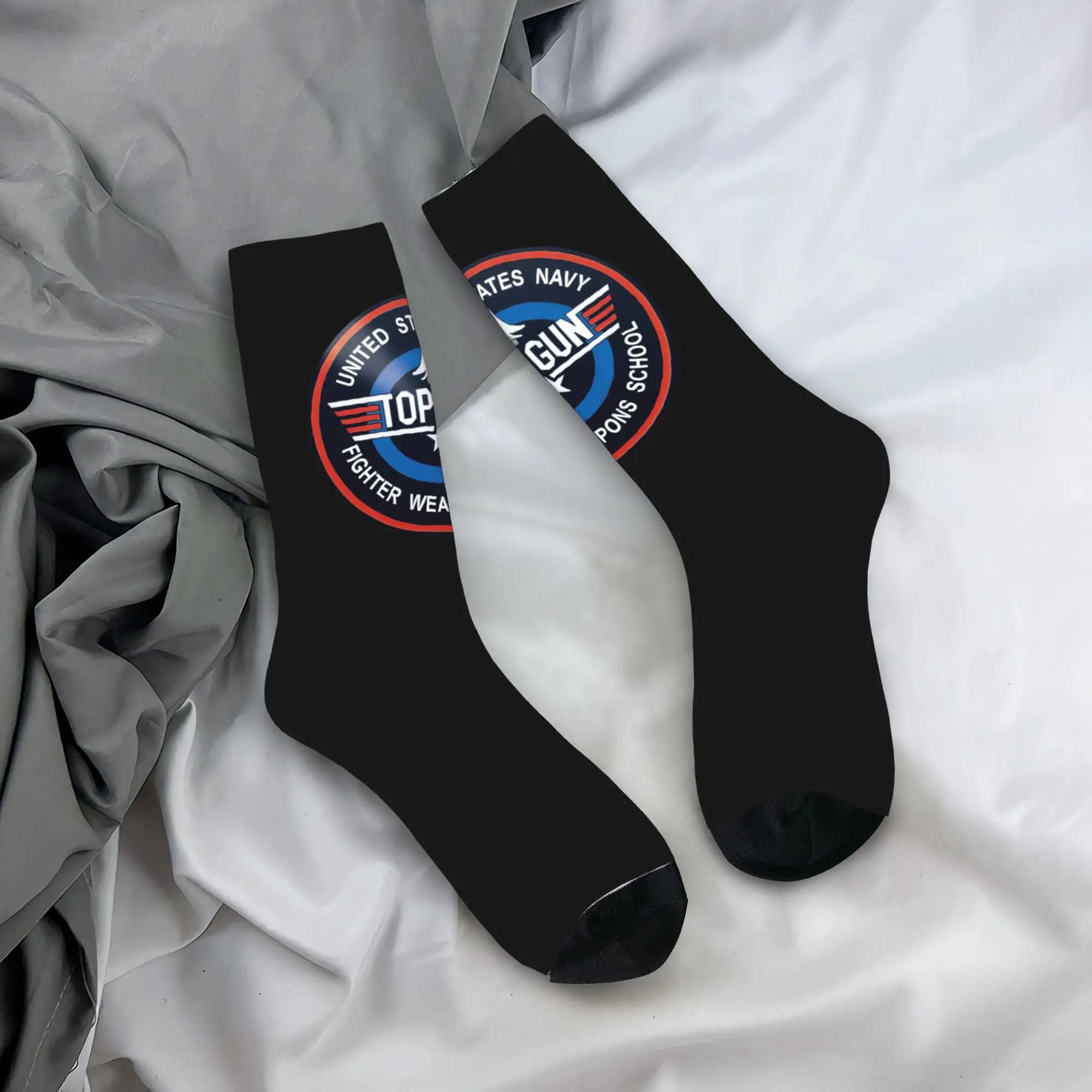 Custom Fun Men's Air Force Fighter Jets Top Gun Dress Socks Unisex Breathbale Warm 3D Printing Maverick Film Crew Socks