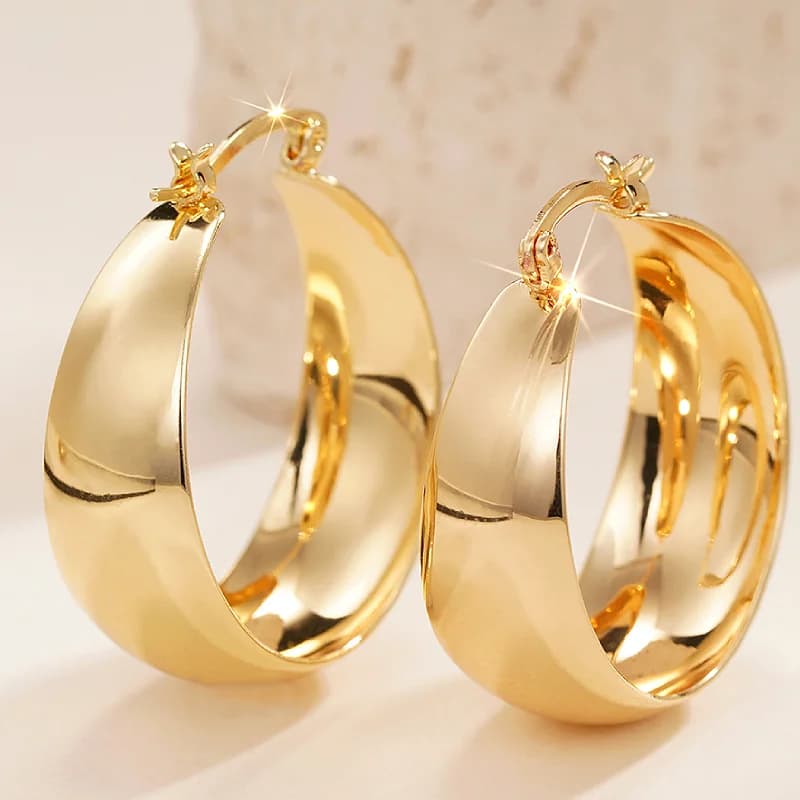 Orecchini Eleganti da Donna con Grande Cerchio in Metallo, Design di Lusso Huitan in Tono Oro, Gioielli alla Moda per Matrimoni, Feste e Uso Quotidiano