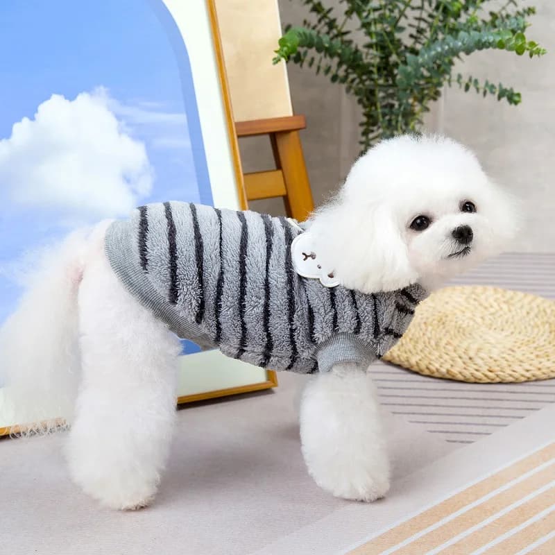Winter Warm Clothes Fleece Dog Coat Cute Puppy Vests Striped Dog Pajama Chihuahua Bichon Dachshund Costume Kitten Puppy Jacket