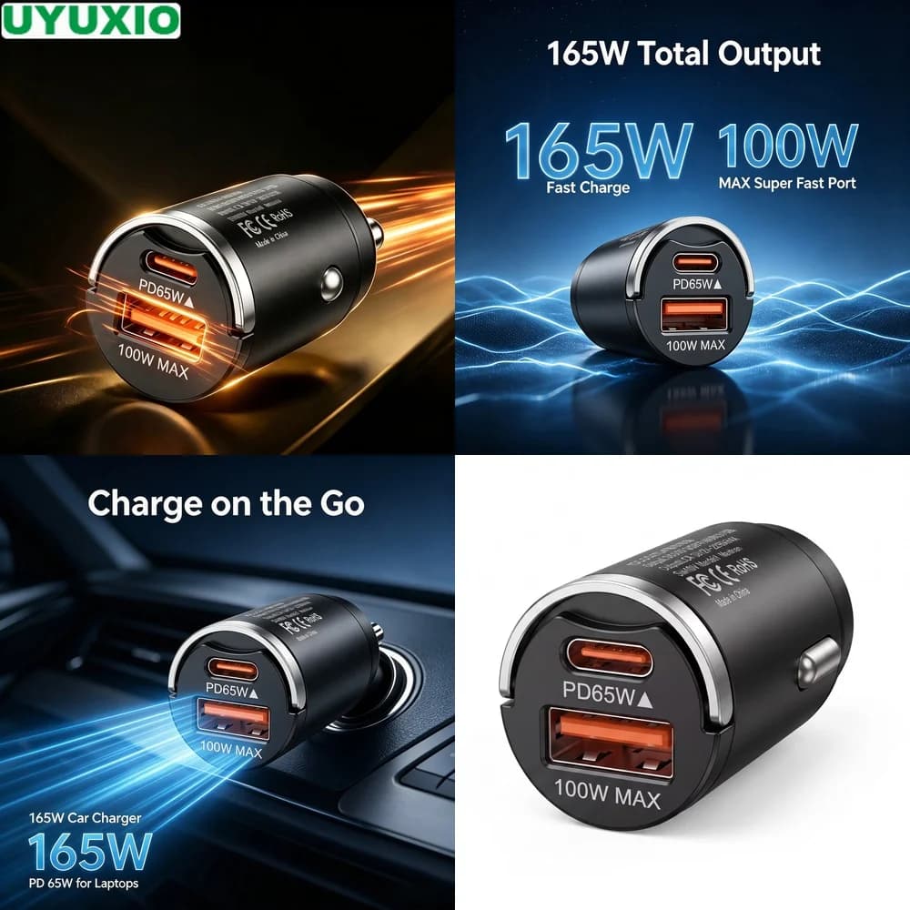 165W Flush Fit Car Charger Zinc Alloy Body with Safe Charging PD 65W Type C and 100W USB A Power for Cars Trucks SUVs and Vans