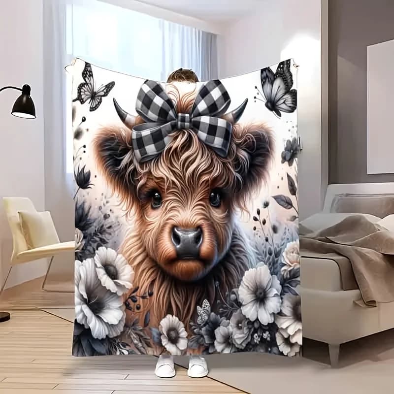 Coperta scozzese Highland Cow: simpatico lancio bianco e nero, morbido regalo per tutte le stagioni per divano/letto, arredamento in fattoria per casa/ufficio