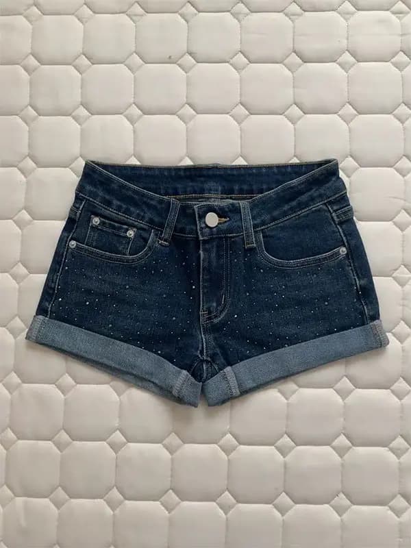 Shorts a Vita Bassa a Trapezio da Donna, Estivi, in Denim Elastico, Sexy, Stile Casual, Vita Alta, Tessuto Jeans Vintage Traspirante
