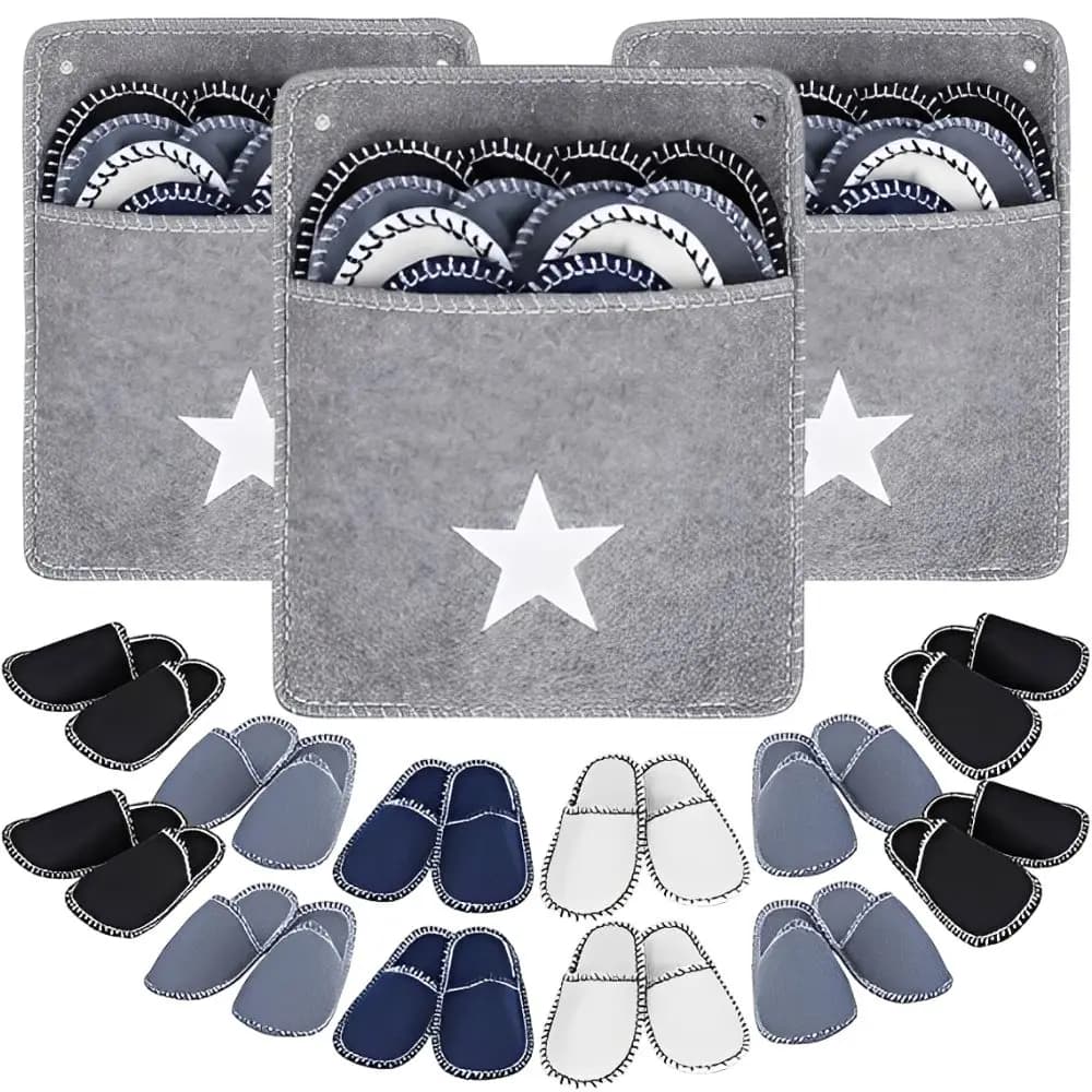 1 Set 6 Pairs Disposable Felt Slippers Set & Star Felt Storage Bag for Hotel, Travel Trip Family Indoor Footwear Supplies YMY