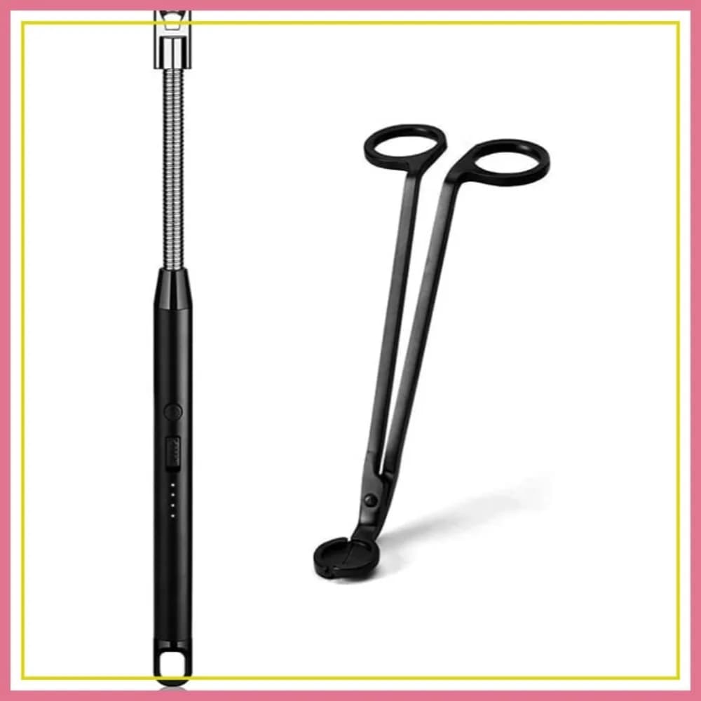 Accendino Ricaricabile per Candele e Set Taglia Stoppini - Accendino Elettrico ad Arco con Ricarica USB, Nero