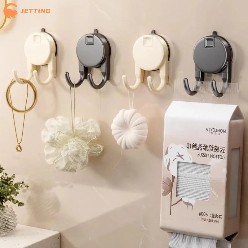 (New) 1Pc Suction Cup Hook No Drilling Required Dual Hooks Strong Load Bearing Bathroom Kitchen Door Back Clothes Hook