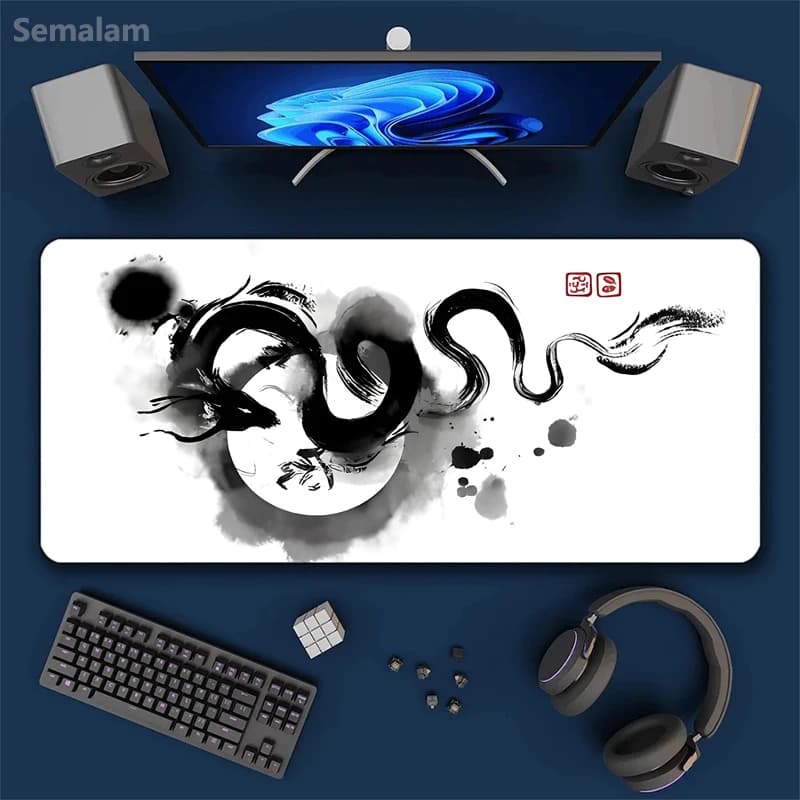 Tappetino da Scrivania con Drago Dipinto a Inchiostro, Mousepad XXL Versatile, Tappetino per Mouse da Gaming Antiscivolo per Tastiera, Ufficio, Computer, PC