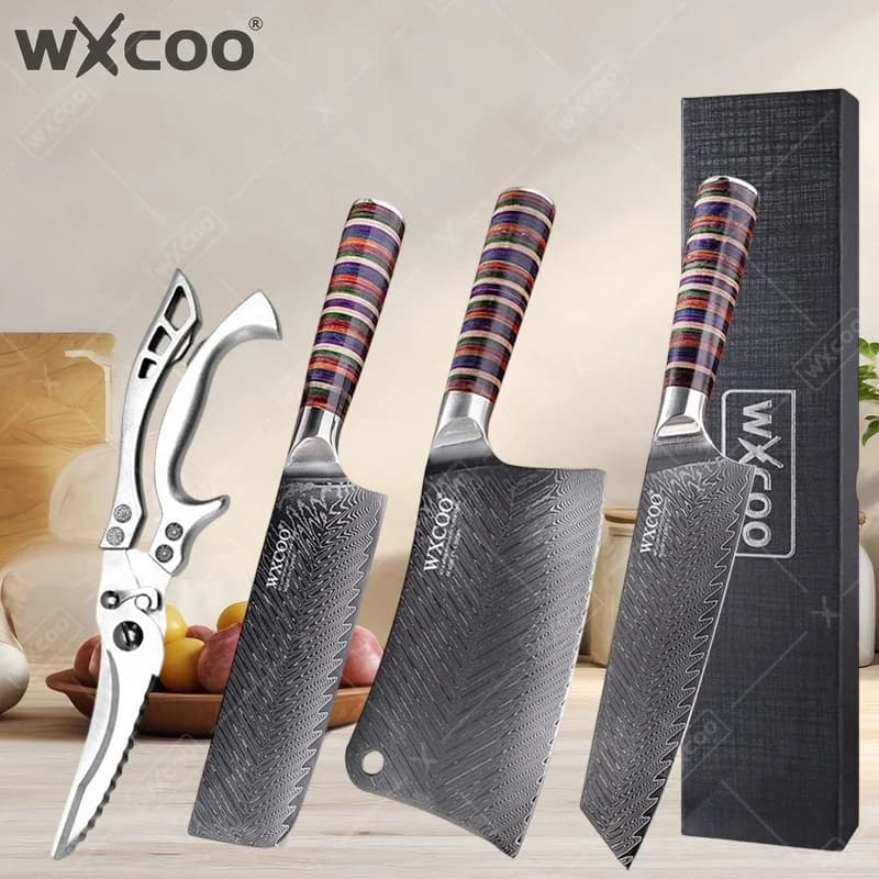 Chef knife WXCOO Kiritsuke, Carne scissors, Professional Kitchen knife Damascus VG10, Verdure knife