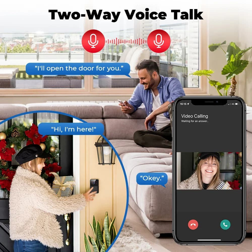 Campanello Video WiFi Smart Wireless con Telecamera HD, Visione Notturna IR, Allarme e Interfono Audio Bidirezionale per la Sicurezza Domestica