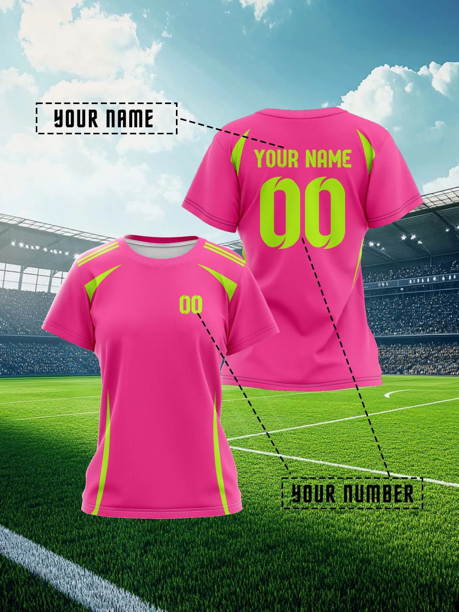 2026 Women's Custom Name and Number Sports V-Neck Jersey, Running Quick-Dry, Full Body Print, Heat Sublimation, Pink Fashion