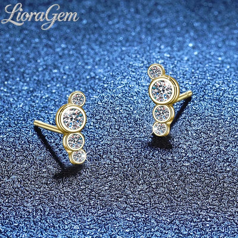 LioraGem A Set of Bubble-style Moissanite Stud Earrings, Simple 32-point Moissanite Studs for Women 18K Gold Stamp
