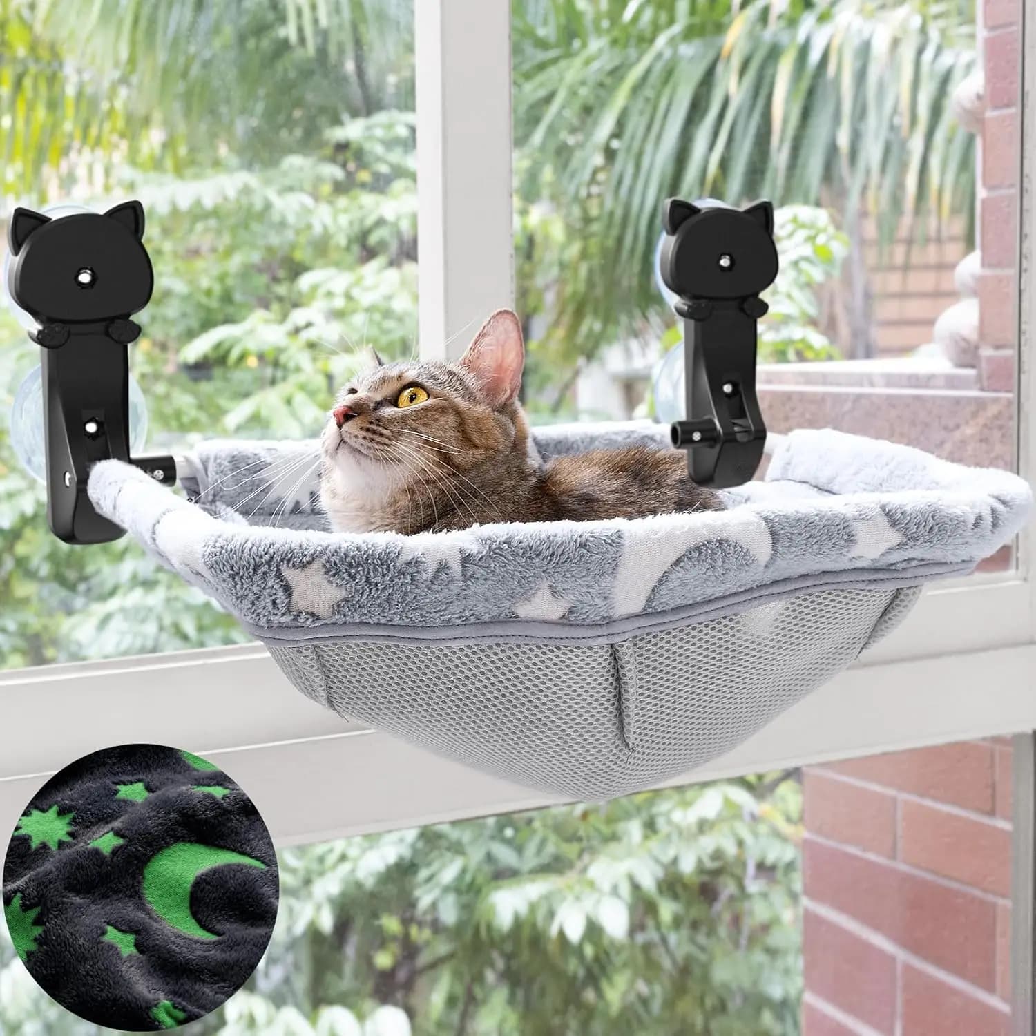 Cuccia per Gatti da Finestra Senza Fili, Luminosa al Buio e Stabile - Amaca Traspirante per Finestra per Osservare, Prendere il Sole e Arrampicarsi