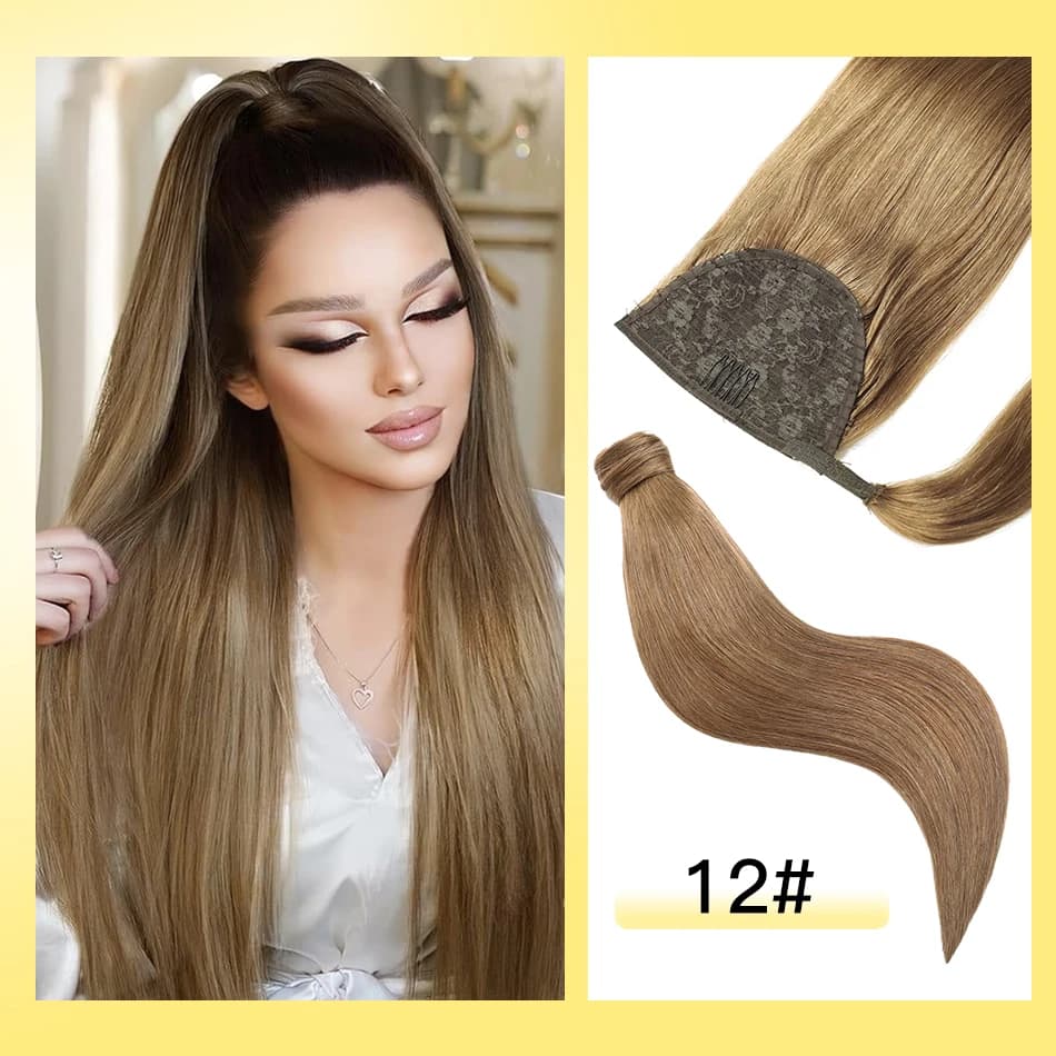 Yelo Horsetail Human Hair Migic Brazilian tie Remy Horsetail Straight100% Human Hair Wrap Around Horsetail Extension Clip Equiseto