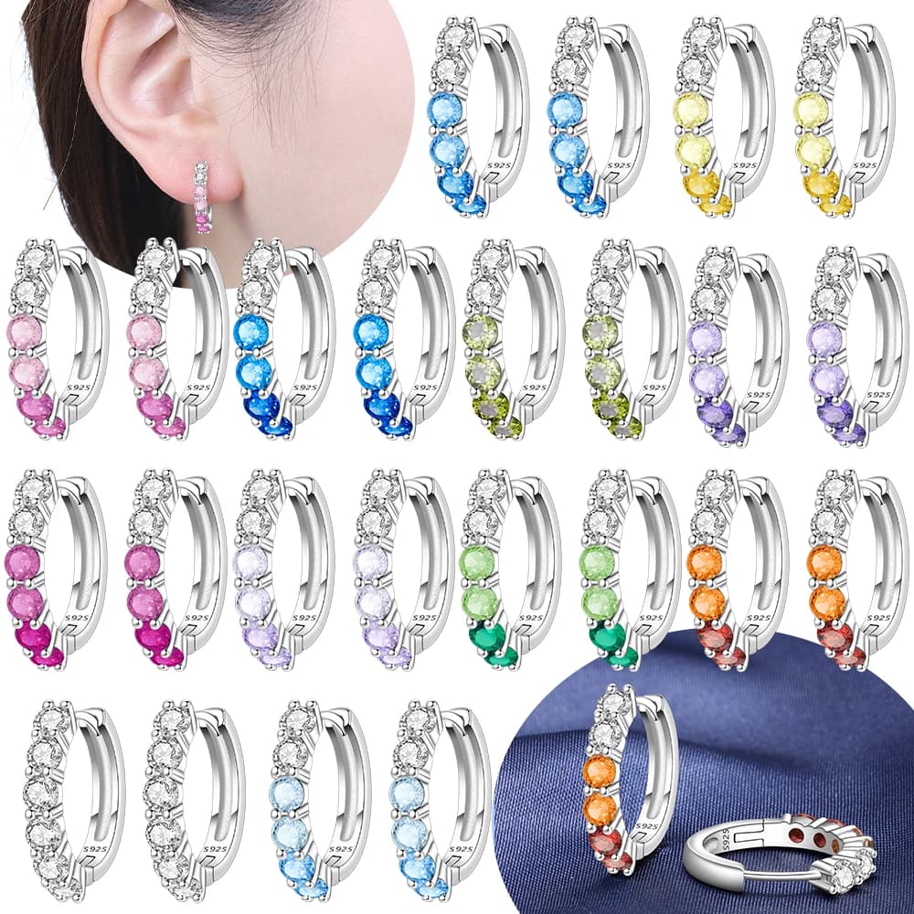 925 Sterling Silver Three Pink Round Women's Hoops Earrings Fit Earring Women Drop Earring For Anniversary Wedding Jewelry Gifts