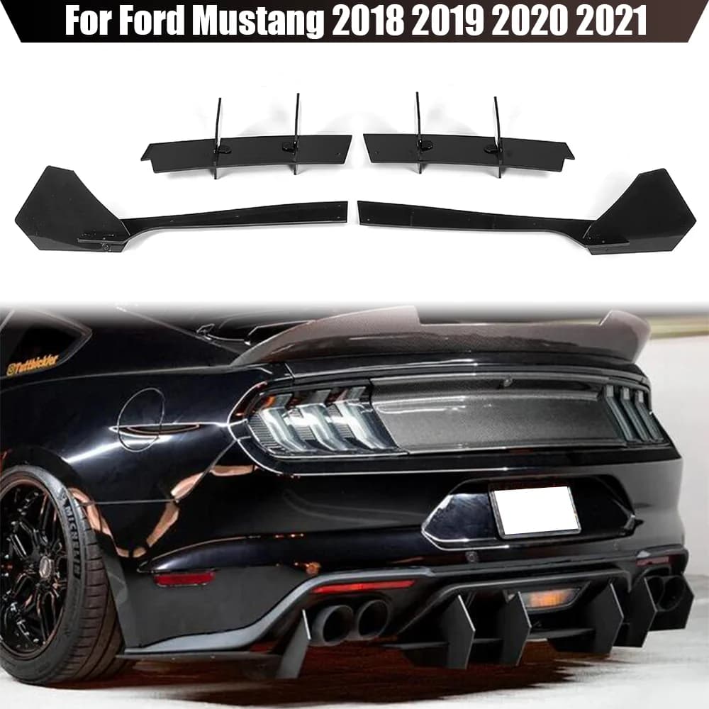 4 Fins Car Rear Bumper Diffuser Rear Side Splitters Spoiler Lip For Ford For Mustang 2018 2019 2020 2021 Car Accessories