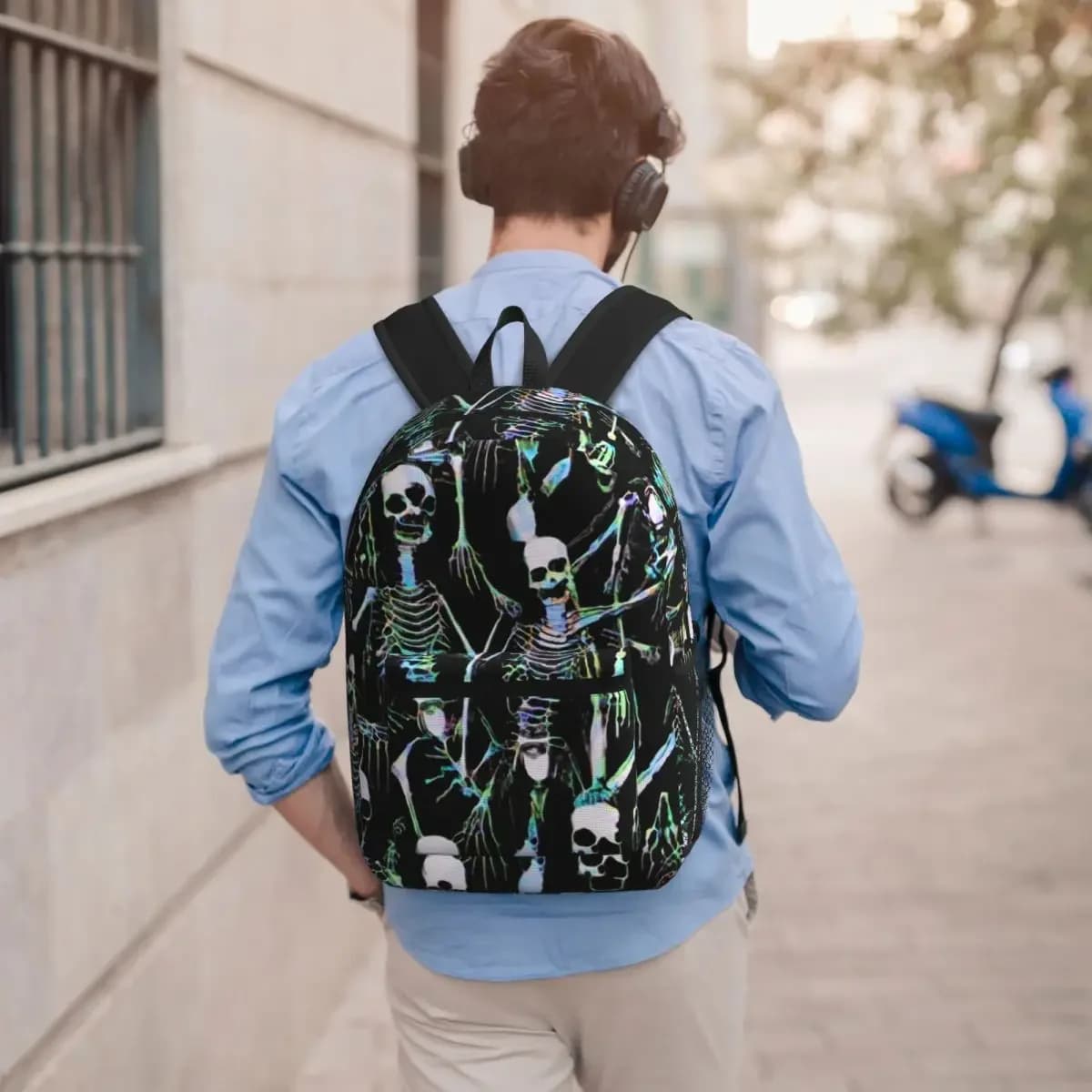 Gothic Green Skeleton Pattern Backpack Boys Girls BookBag Children School Bag Laptop Shoulder Bags for Men Women
