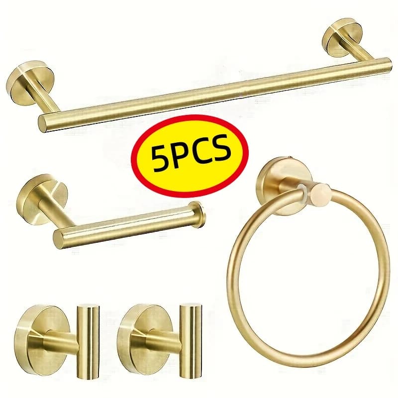 Accessori da bagno hardware da parete da 5 pezzi, portasciugamani in acciaio inossidabile, portasciugamani, kit da bagno con gancio porta carta igienica