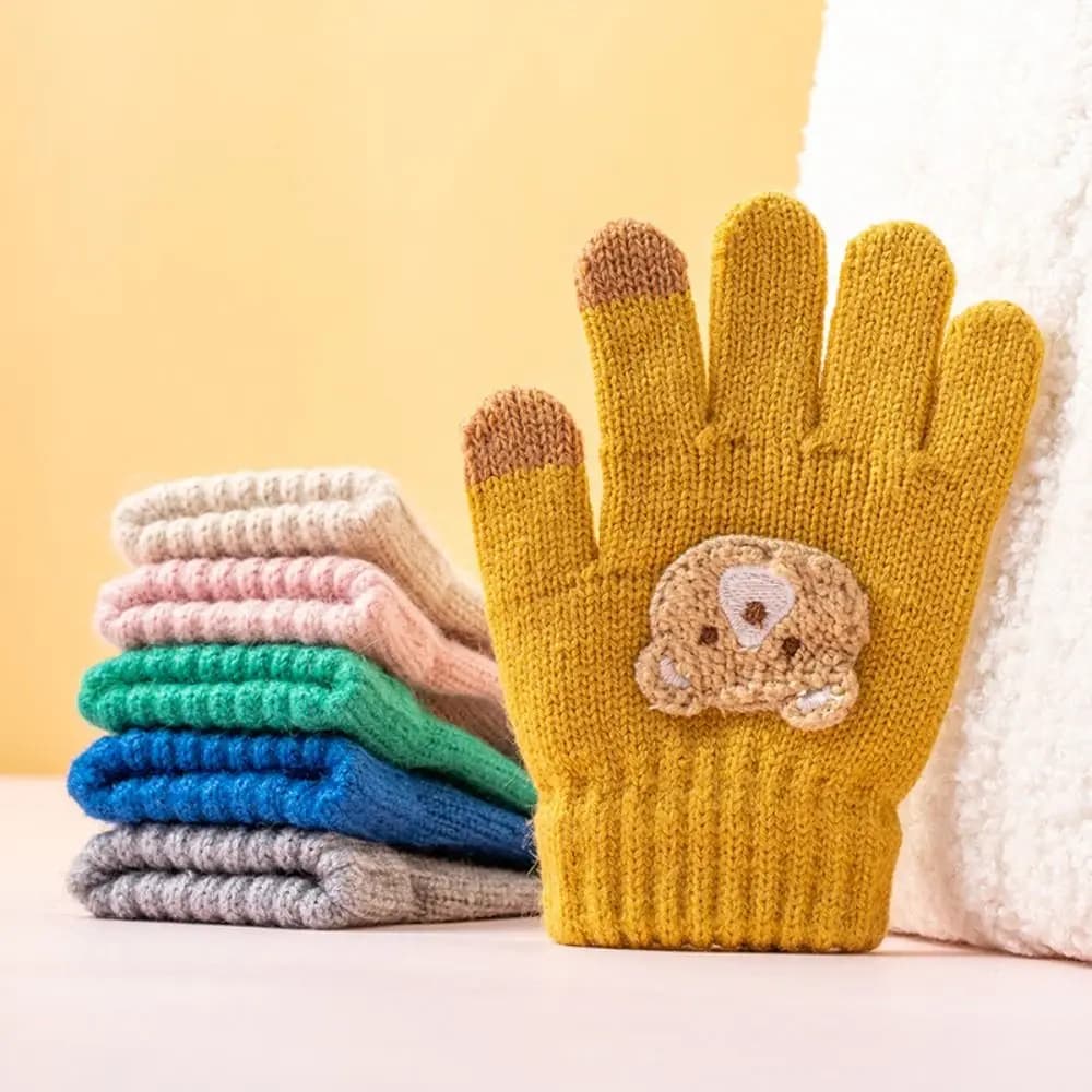 Cartoon 2-6 anni Guanti per bambini Dito intero Guanti caldi a prova di freddo Ganci all'uncinetto Orso Scaldamani per bambini antivento Autunno Inverno