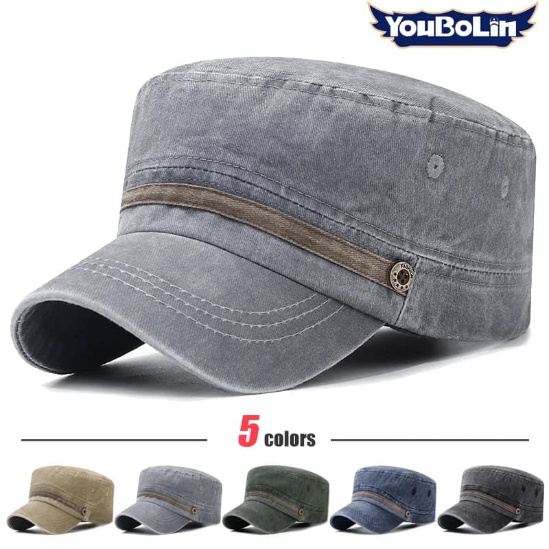 Washed hat, old cotton flat hat, cotton breathable button cap, middle-aged and young dad outdoor sun hat