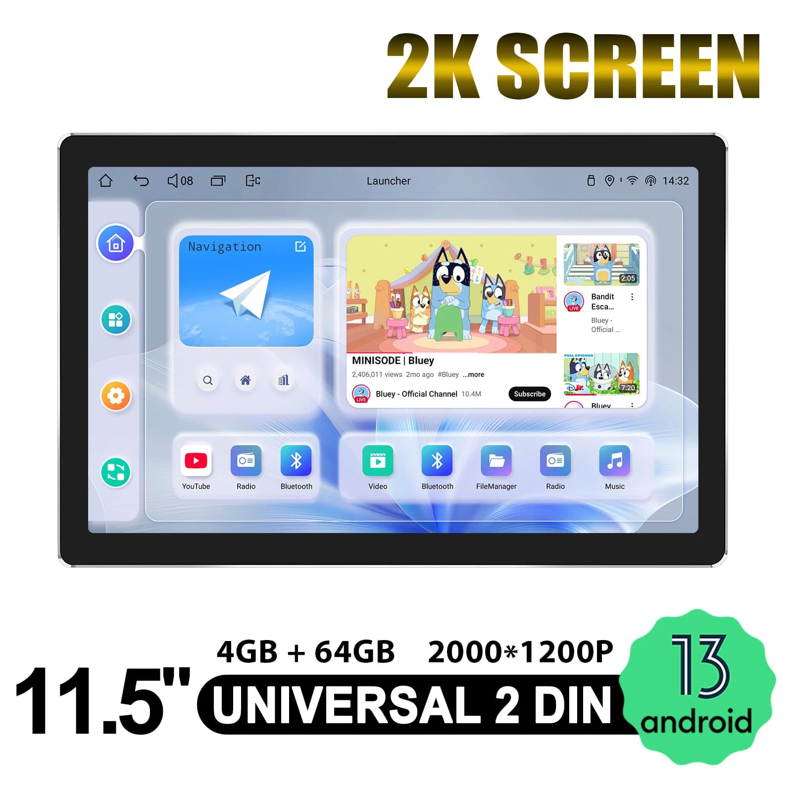 JOYING Ultimo lettore multimediale stereo per autoradio da 11,5 "2K Risoluzione 2000x1200 Supporto per avvio veloce Telecamera posteriore e controllo dello sterzo