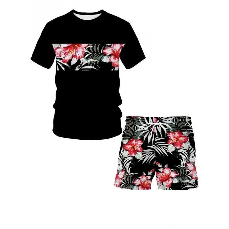 Hip Hop Print Casual Sportswear Set Street Style Seven Sleeve Unbranded Men's Clothing Cross-Border Fashion