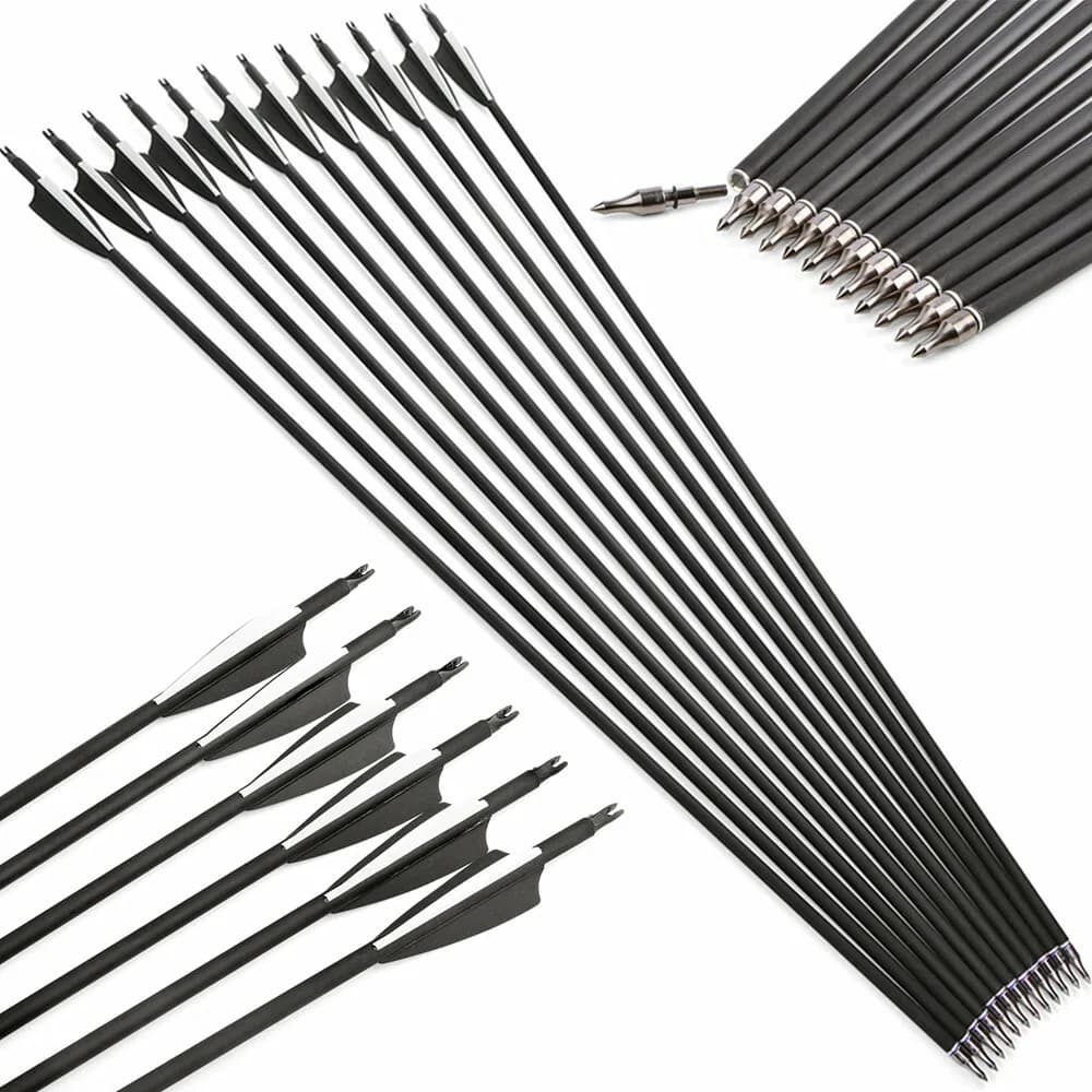 6/12 pz Tiro Con L'arco Freccia In Carbonio 31.7 Pollici Freccia Mista Spine In Carbonio 500 Paletta di Gomma OD7.8mm 100 Grana Punta di Freccia Tiro Al Bersaglio Freccia