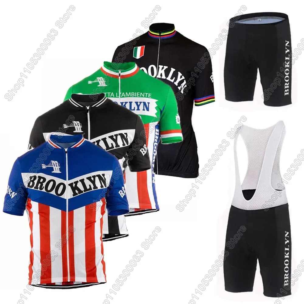Complete with Cycling Brooklyn Team 2025, Summer Jersey France, Street Bike Clothing, Complete with Shorts with Bretelle, MTB Ropa Maillot