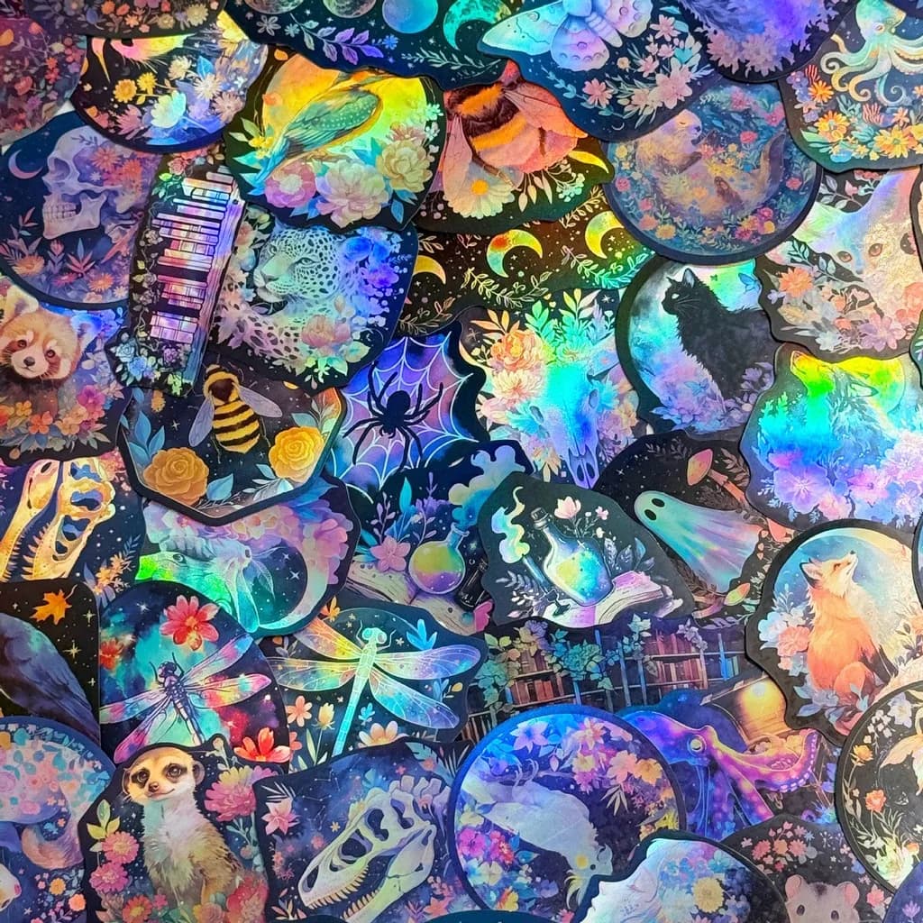 50 adesivi Graffiti per creature creative laser a forma di cartone animato - Decorazioni impermeabili per chitarre, quaderni e bagagli fai da te