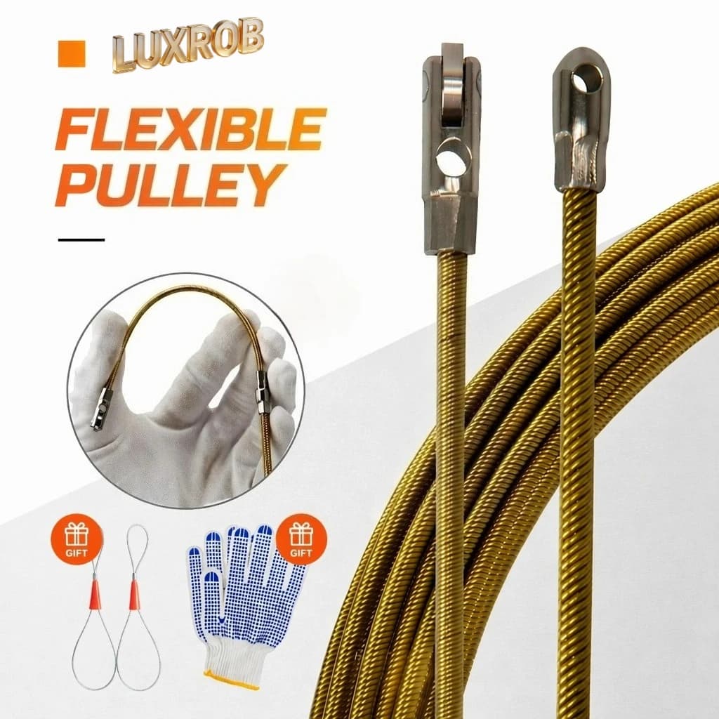 5-50M 4mm Flexible Pulley Cable Puller 3-Layer Steel Wire Threader Electrician Conduit Threading Tool Free Gloves & Cable Tie