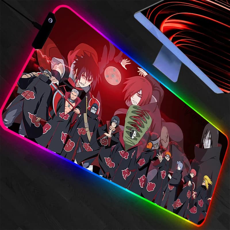 Tappetino Mouse RGB Naruto Retroilluminato XXL per Gamer, Tappetino LED per Tastiera e Mouse, Tappeto in Gomma per Gaming