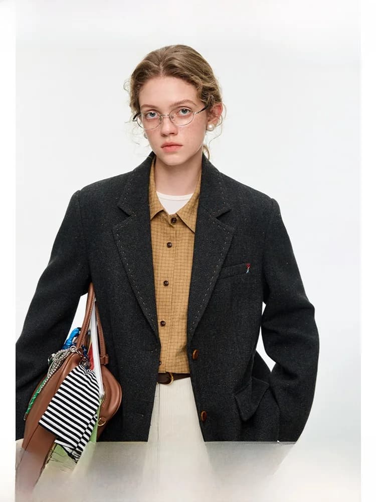 VEGA CHANG Women's Woolen Suit Jacket 2025 New Winter Commute Versatile Korean Style Long Sleeve Single Button Pure Color