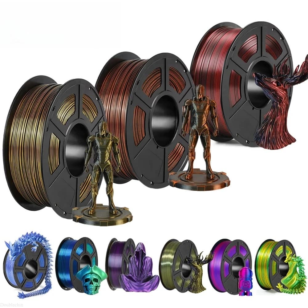 Dual Color Silk PLA Filament 1.75mm Glossy Two Tone Effect 3D Printer Filament 250g 500g 1KG