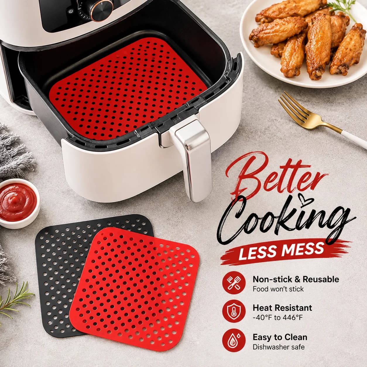 Non Stick Silicone Air Fryer Liner Reusable Baking Pad Kitchen Oil Mat for Cooking Cake Grilled Food Bakeware Tray