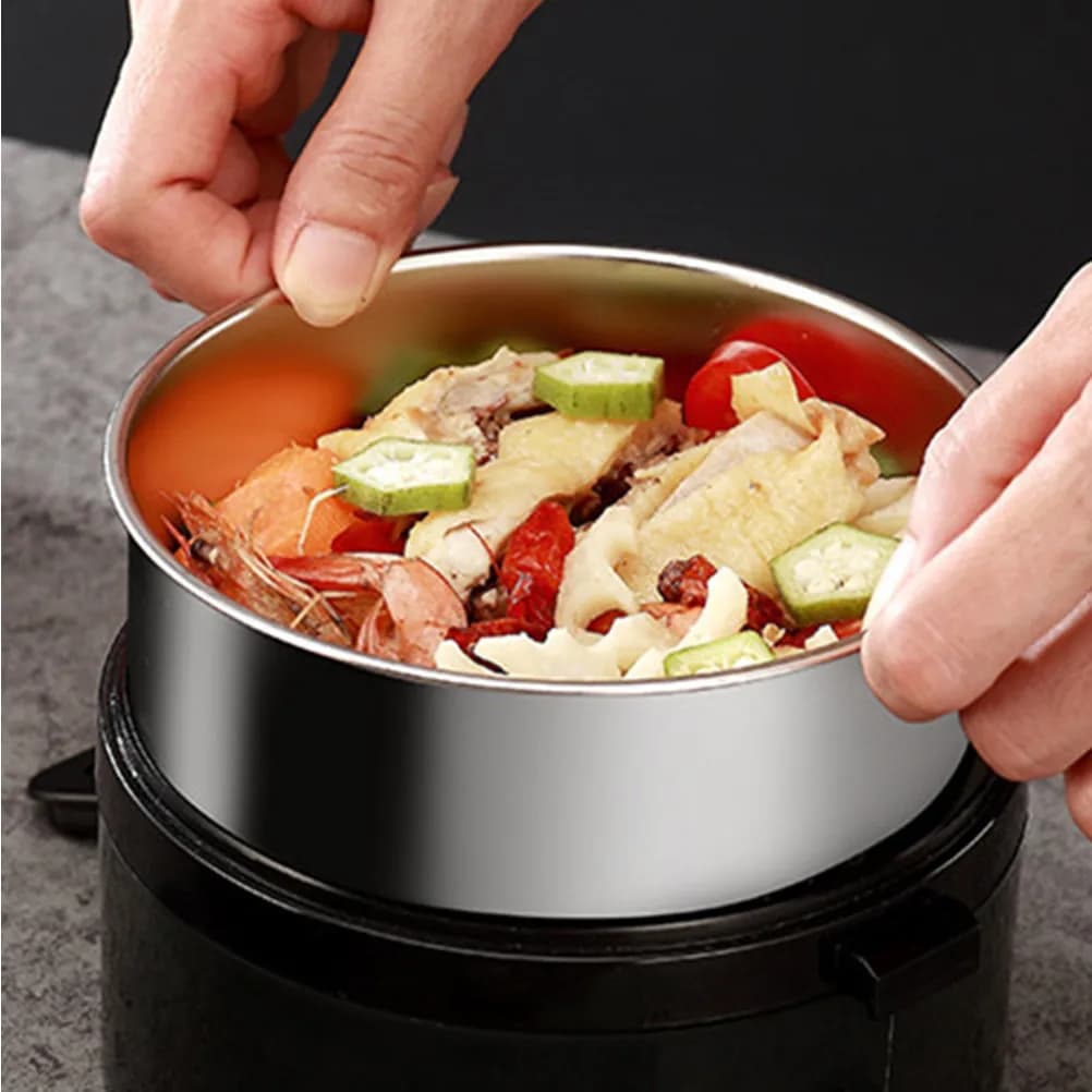 1Pcs Stainless Steel Heat Preservation Lunch Box Black Three Layer Water-Fillable Insulation Bento Box for Work School Office