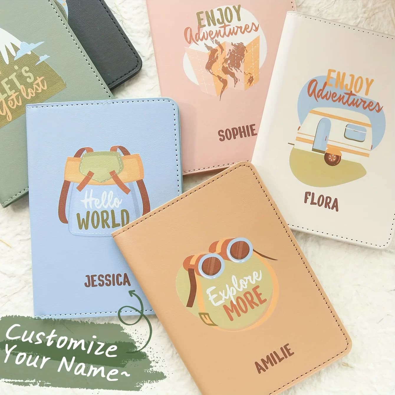 1PC Customized Name Camping Style Passport Cover Personalized Outdoors Monogram Passport Holder Customized Document Card Holder