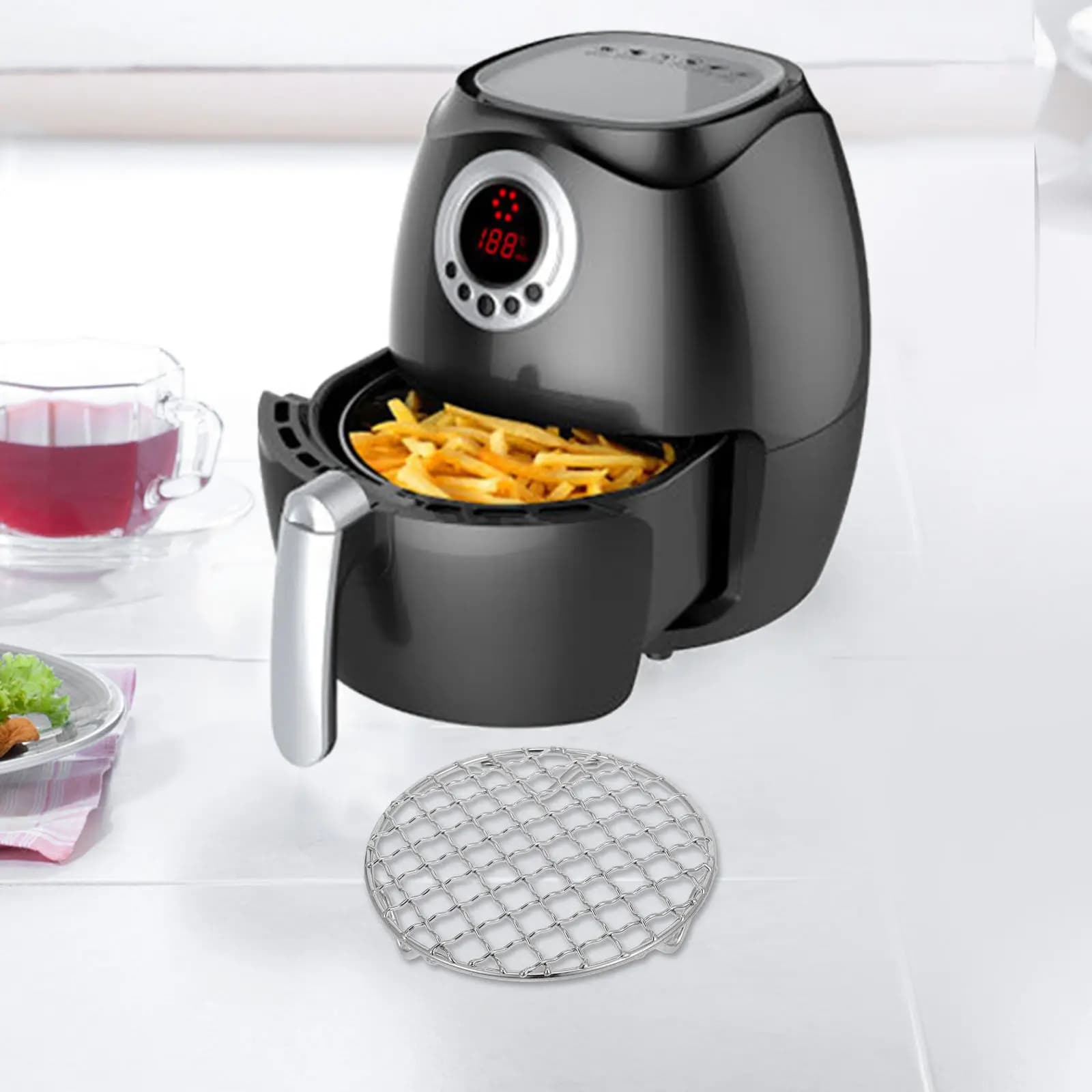 Griglia Rotonda in Acciaio Inossidabile con Gambe, Compatibile con Friggitrice ad Aria, Forno Elettrico in Ceramica, Griglia per Cottura e Raffreddamento