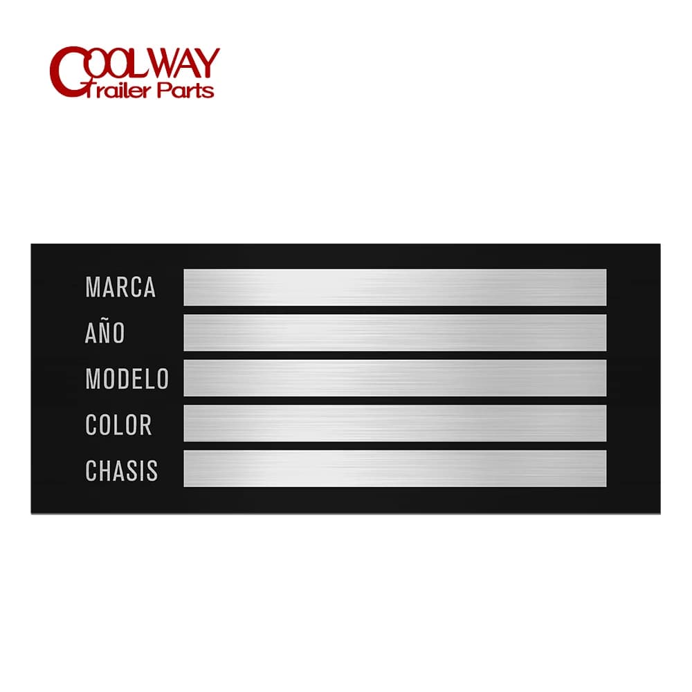 Encouragement label in blank aluminum or engraved Plate data Trailer weight plates Number plant frame parts Motorhome accessories