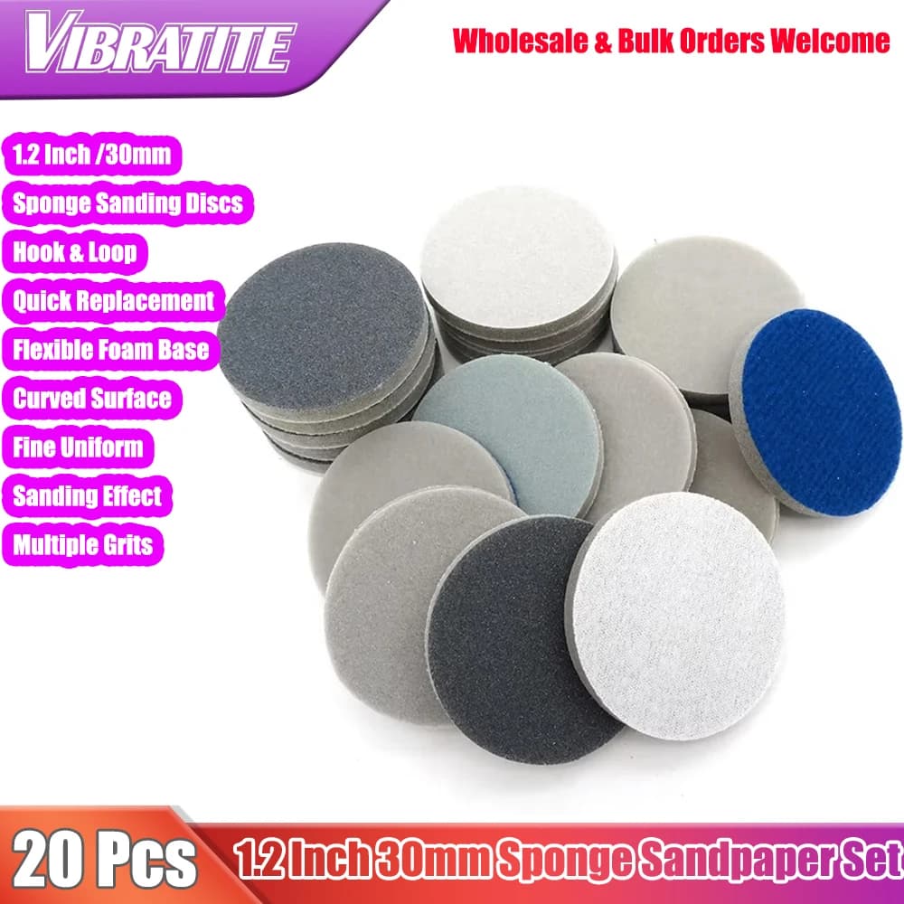 20 pcs 1.2 inch 30mm round sponge abrasive disc abrasive hook and ring for polishing and grinding car phone