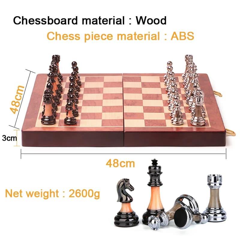 Scacchi internazionali professionali Scacchiera in legno Set di scacchi Gioco portatile Scacchiera pieghevole Pezzi degli scacchi in ABS imitazione giada