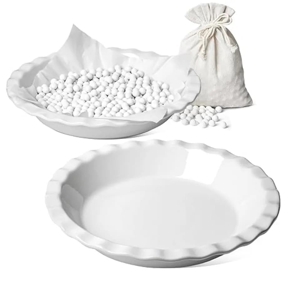 Set di Teglie e Pesi per Torte in Ceramica, Teglie Rotonde Scanalate da 9 Pollici (36 OZ) per Torte alle Mele, Quiche e Torte Pot Pie