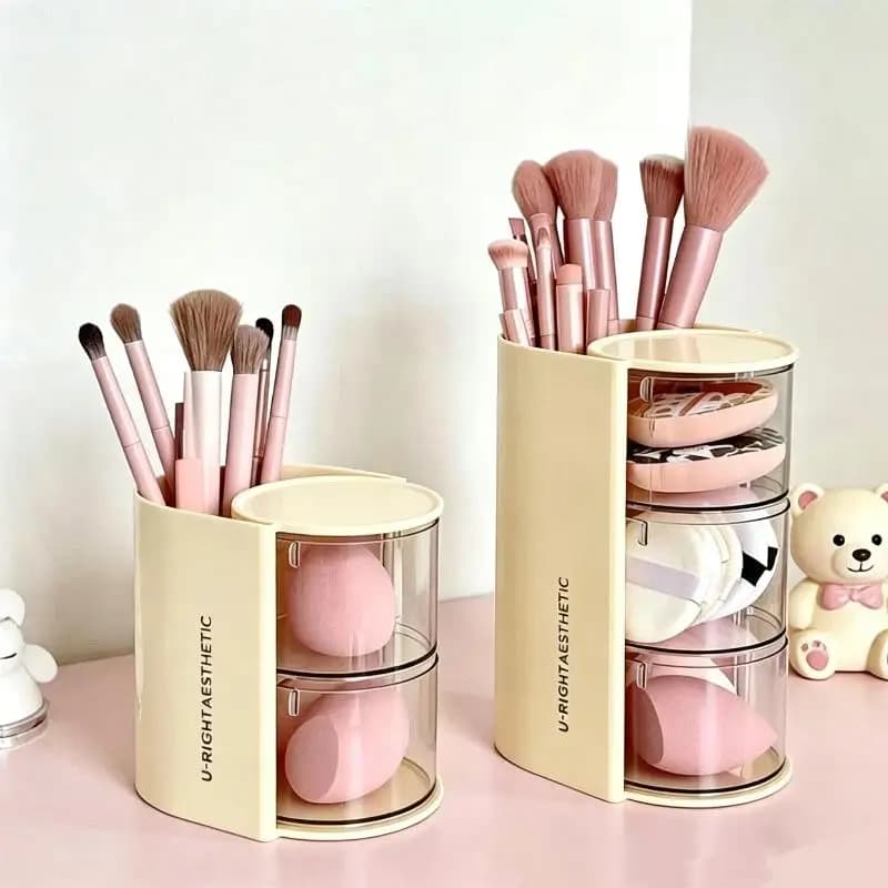 Rotating Makeup Brush Holder Clear Multilayer Compartments Dustproof For Vanity Desktop Cosmetic Storage Organizer Gadget