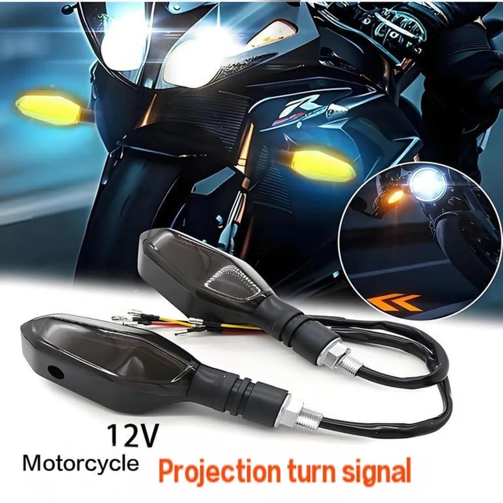 2 pezzi di indicatori di direzione per moto a LED, frecce di luci di proiezione RGB per indicatori di direzione di guida per motociclette Luci posteriori di funzione 2 in 1.