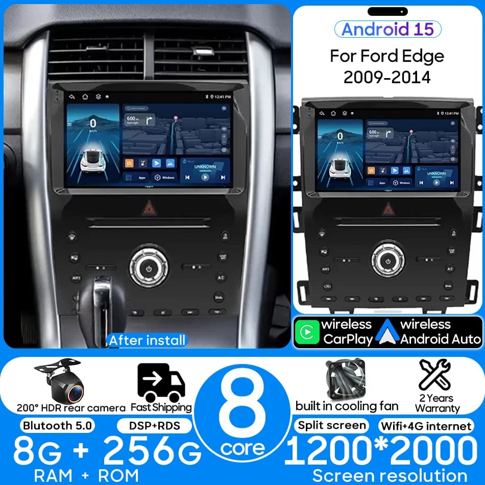 Per Ford Edge 2009 - 2014 Android Auto CarPlay Autoradio Lettore video multimediale Navigazione GPS Unità principale stereo NO 2din DVD