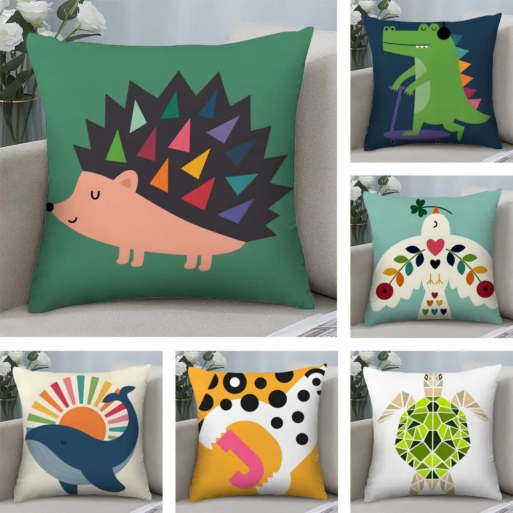Geometric animal pattern Cushion Cover Soft Plush Fabric Double-Sided Printed Sofa Cushion Cover for All Seasons Home Decor Gift