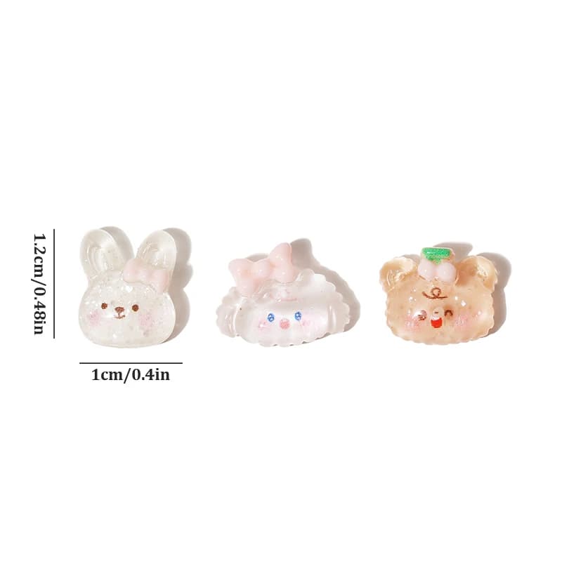 Decorations for Nails Kawai, Bears, Flakes and Rabbits, Accessories for Nail Art Fai-da-Te, Set of 5 Mini Cartoons