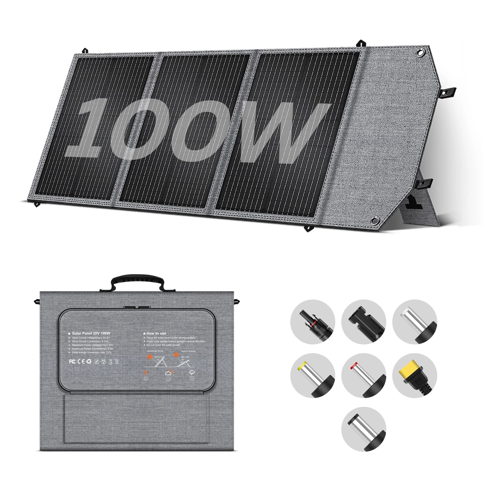 HOYPURE Pannello Solare Pieghevole 20V, Caricatore Solare Portatile 100W per Alimentazione, Laptop, Generatore Solare, Pesca