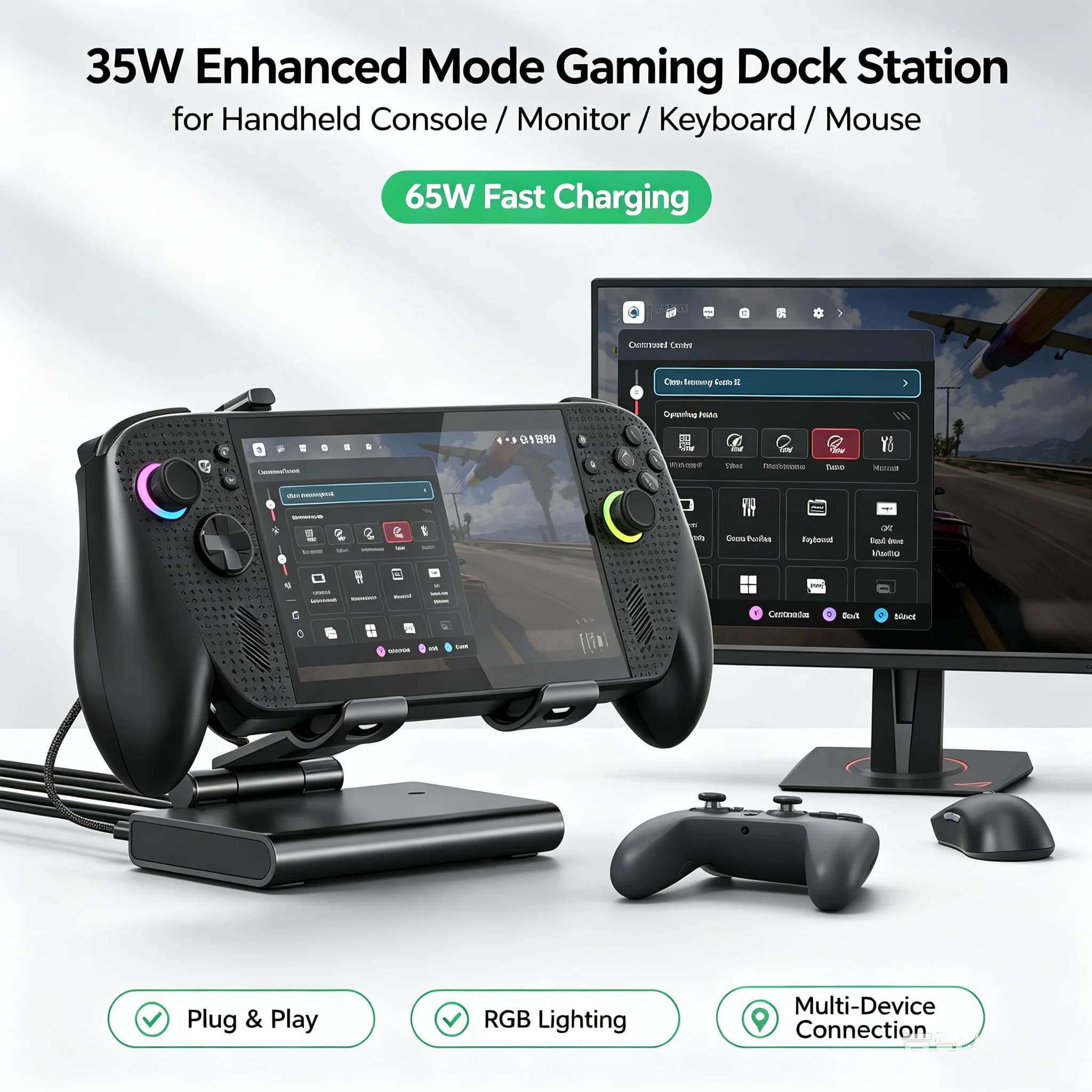 Dual Cooling Fan Magnetic Docking Station for ROG Ally / ROG Ally X / XBOX ROG Ally X, 4K 144Hz HDMI 2.1 Console Expansion Stand