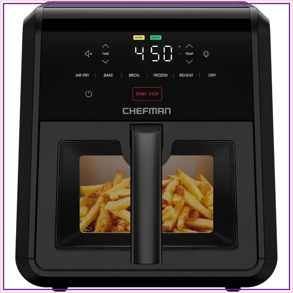 7Qt 6-in-1 TurboFry Air Fryer, 450°F High-Powered for Crispier Results, Compact Design, 6 Functions – Black