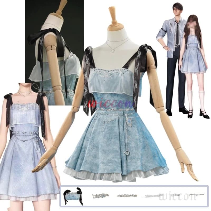 Gioco Amore e spazio profondo Eroina Cosplay Xia Yizhou Caleb Coppia Compleanno Ragazza Blu Abito a canotta per donna Ragazza Gonna