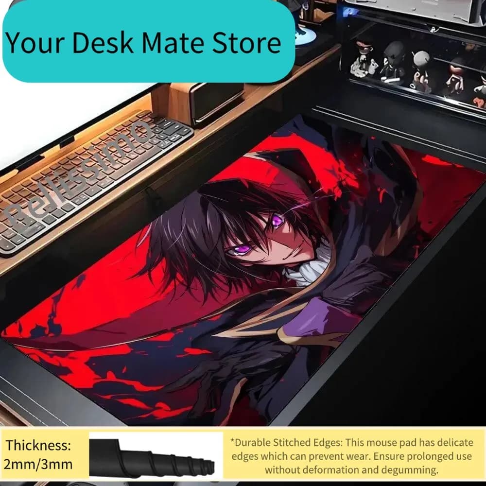 Tappetino per Mouse Grande di Code Geass, Tappetino da Scrivania Anime di Lusso, Cuscino Morbido per Tastiera da Gaming e Ufficio