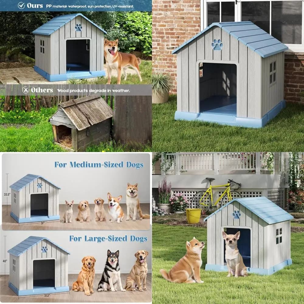 Cuccia per Cani Ventilata e Impermeabile con Pavimento Rialzato, Adatta per Uso Interno ed Esterno, Facile da Pulire, Ideale per Cani di Piccola e Media Taglia